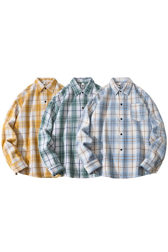 Mens Flannel Shirts Long Sleeve Thickened Loose Plus Size Shirt Casual Button Down Tops for Men Yellow M