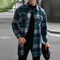 thumbnail image 1 of Mens Flannel Shirts with Pockets Button-Down Collared Long Sleeve Shackets Shirt Casual Plaid Printed Mid Length Lapel Wool Outerwear Jackets Tops, 1 of 5