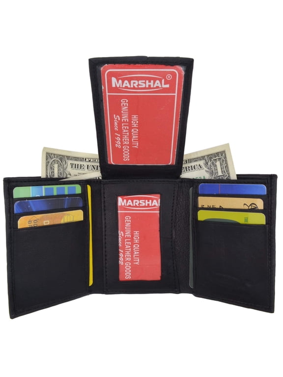 Mens Flap Up ID Trifold Genuine Leather Wallet 1755 by MARSHAL