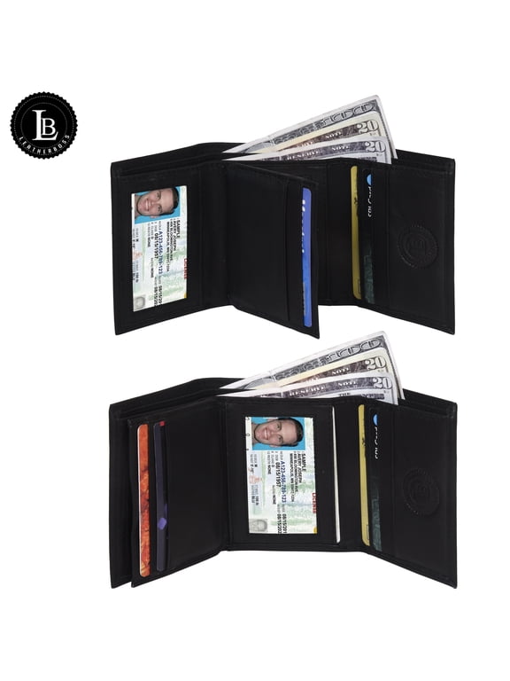 Mens Flap Up ID Trifold Genuine Leather Wallet