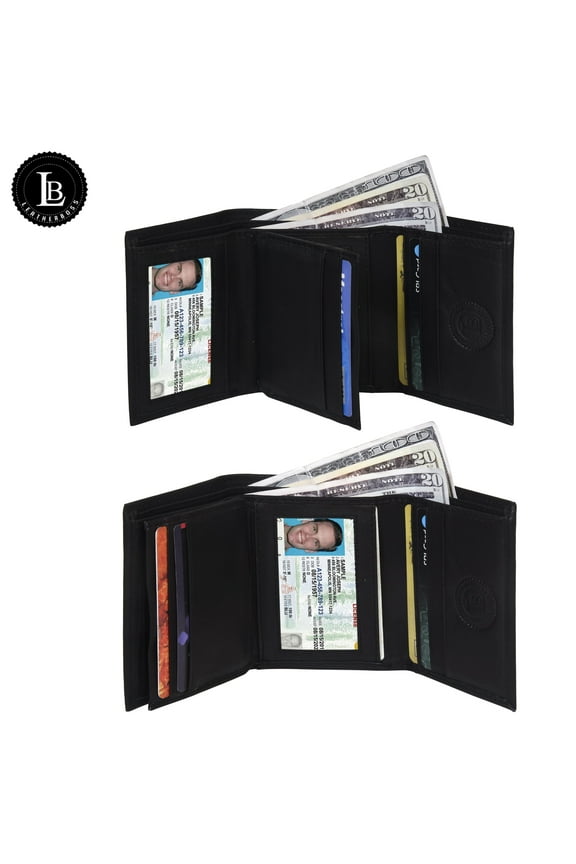 Mens Flap Up ID Trifold Genuine Leather Wallet