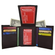 Mens Flap Up ID Trifold Genuine Leather Wallet 1755