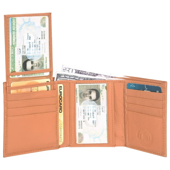 Mens Flap up ID Trifold Genuine Leather Wallet 1755 (C) Tan