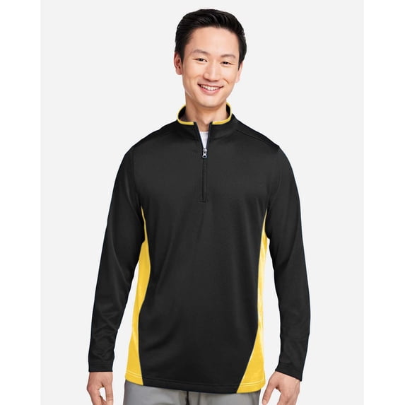 Harriton M786 Men's Flash Snag Protection Plus IL Colorblock Quarter-Zip Pullover-Black/ Sunray Yellow-2XL