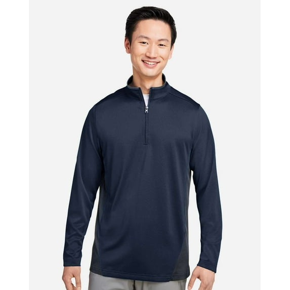 Harriton M786 Men's Flash Snag Protection Plus IL Colorblock Quarter-Zip Pullover-Dark Navy/ Dark Charcoal-3XL