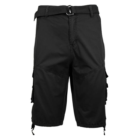Mens Flat Front Belted Cotton Cargo Shorts