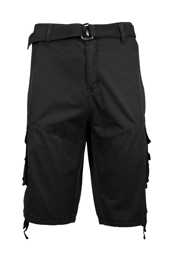 Mens Flat Front Belted Cotton Cargo Shorts