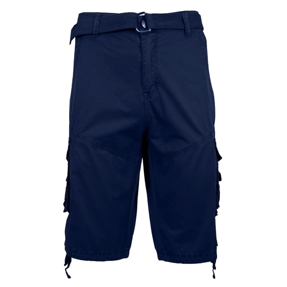 Mens Flat Front Belted Cotton Cargo Shorts