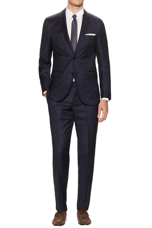 Mens Flat Front Pant 2-piece Blue Gray Birdseye Cotton