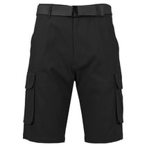 Mens Flat Front Slim Fit Belted Cotton Cargo Shorts