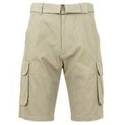 GALAXY BY HARVIC Mens Flat Front Slim Fit Belted Cotton Cargo Shorts