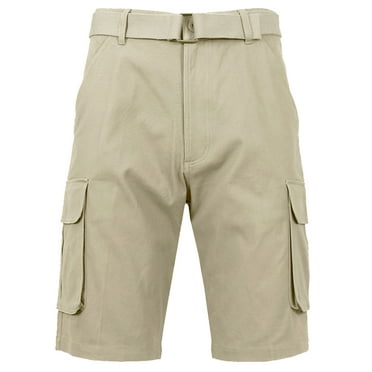 Mens Flat Front Slim Fit Belted Cotton Cargo Shorts