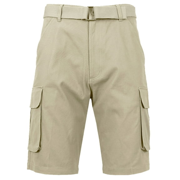 Mens Flat Front Slim Fit Belted Cotton Cargo Shorts