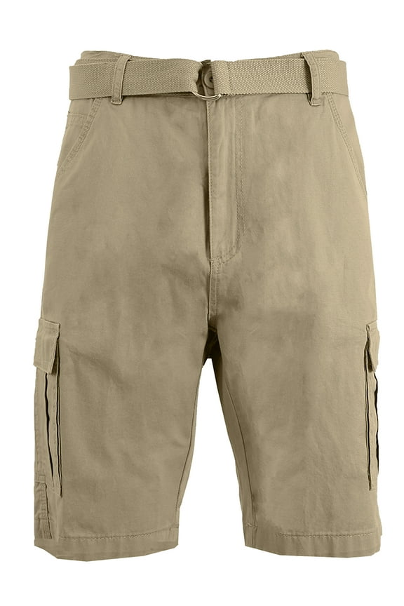 Mens Flat Front Slim Fit Belted Cotton Cargo Shorts
