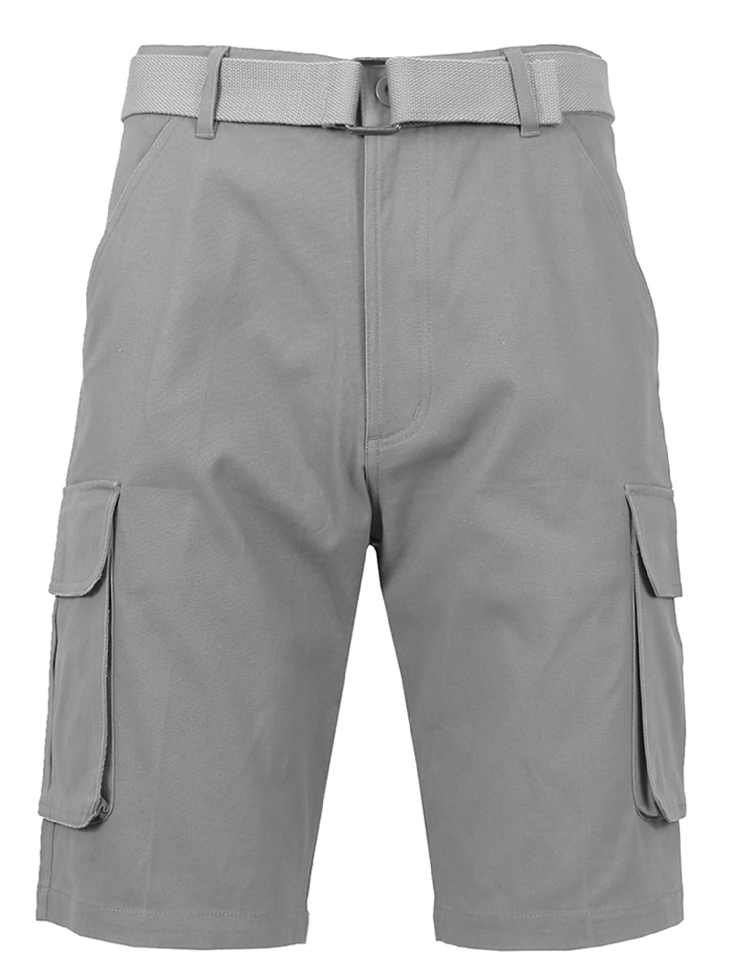 Mens Flat Front Slim Fit Belted Cotton Cargo Shorts