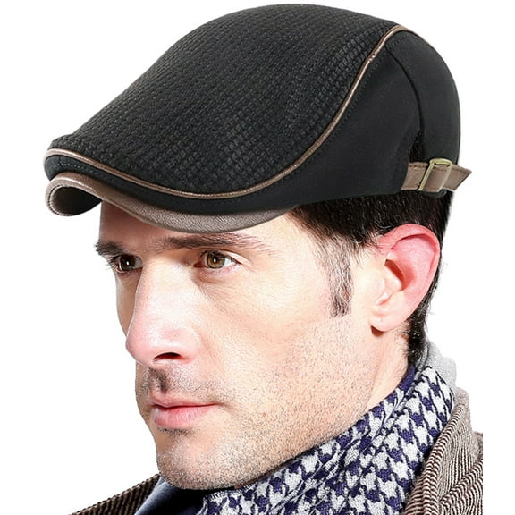 Mens Flat Newsboy Cap Adjustable Beret Hat Stitching Knitted Peaked Cap Gift for Father Casual Driving Hat