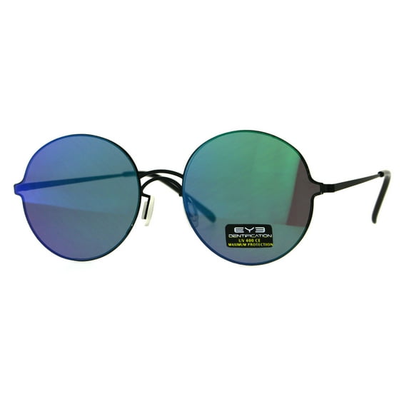 Mens Flat Panel Color Mirror Lens Round 90s Celebrity Sunglasses Black Teal