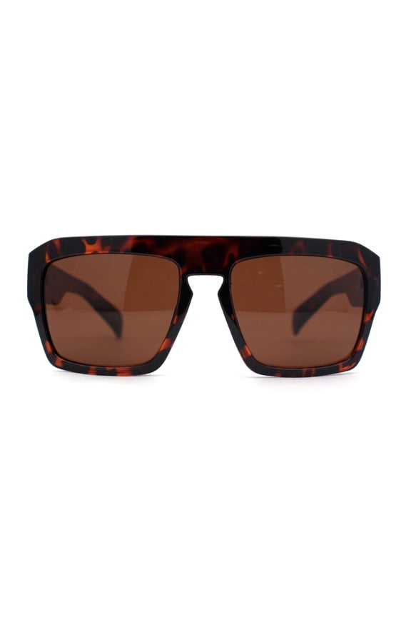 Mens Flat Top Rectangle Keyhole Thick Plastic Mobster Sunglasses Tortoise - Brown