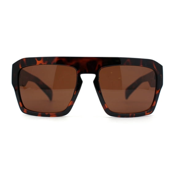 Mens Flat Top Rectangle Keyhole Thick Plastic Mobster Sunglasses Tortoise - Brown
