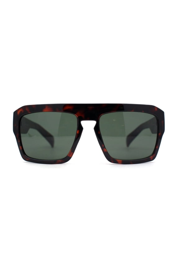 Mens Flat Top Rectangle Keyhole Thick Plastic Mobster Sunglasses Tortoise - Green
