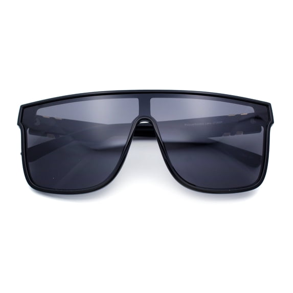 Mens Flat Top Shield Rectangle Oversized Hipster Horn Rim Plastic Sunglasses All Black