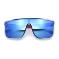 thumbnail image 1 of Mens Flat Top Shield Rectangle Oversized Hipster Horn Rim Plastic Sunglasses Clear Navy Flag - Blue Mirror, 1 of 1