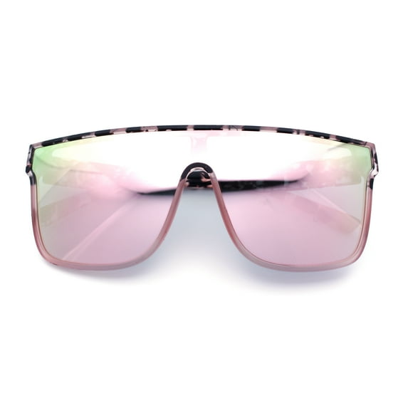 Mens Flat Top Shield Rectangle Oversized Hipster Horn Rim Plastic Sunglasses Pink Tortoise - Pink Mirror