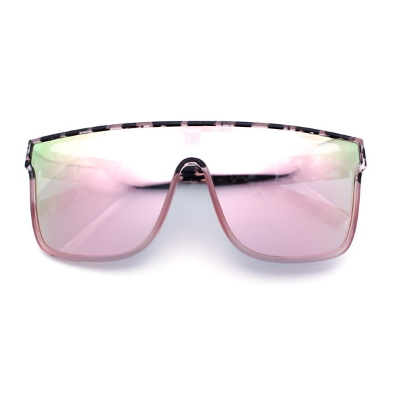 Mens Flat Top Shield Rectangle Oversized Hipster Horn Rim Plastic Sunglasses Pink Tortoise - Pink Mirror