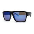 thumbnail image 1 of Mens Flat Top Sport Rectangle Horn Rim Sunglasses Matte Black Blue Mirror, 1 of 4