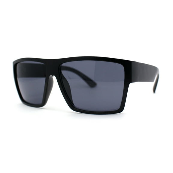 Mens Flat Top Sport Rectangle Horn Rim Sunglasses Matte Black