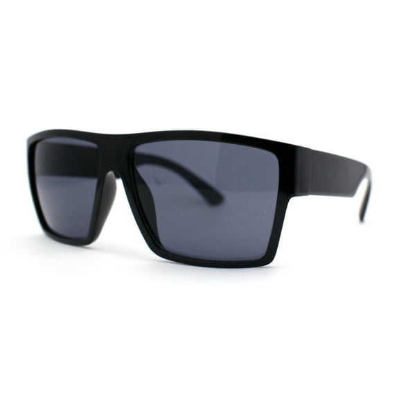 Mens Flat Top Sport Rectangle Horn Rim Sunglasses Shiny Black