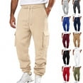 thumbnail image 1 of Mens Fleece Cargo Sweatpants Drawstring Elastic Waist Taper Leg Baggy Joggers Multi-Pocket Athletic Casual Pants, 1 of 6