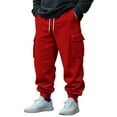 thumbnail image 1 of Mens Fleece Cargo Sweatpants Heavyweight Elastic Waist Pants with Pockets Baggy Drawstring Jogger Pants, 1 of 8