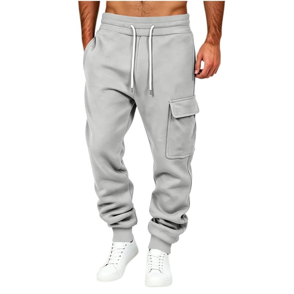 Mens Fleece Cargo Sweatpants, Relaxed Fit Casual Joggers