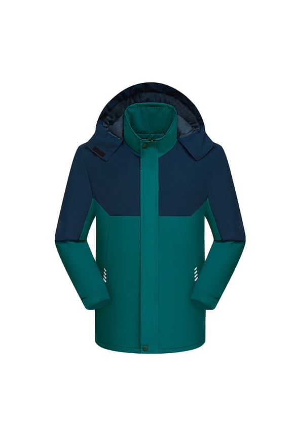 Mens Fleece Coats Full Zipper Windbreaker Color Blocked Long Jacket Warm Fuzzy Outerwear for Winter Climbing Skating Hiking