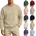 thumbnail image 1 of Mens Fleece Crewneck Sweatshirt Cotton Pullover Sweater Athletic Workout Casual Oversized Warm Shirts Khaki 2XL, 1 of 7