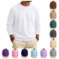 thumbnail image 1 of Mens Fleece Crewneck Sweatshirt Trendy Casual Long Sleeve Pullover Fall Winter Warm Comfy Solid Color Sweatshirt White 2XL, 1 of 6