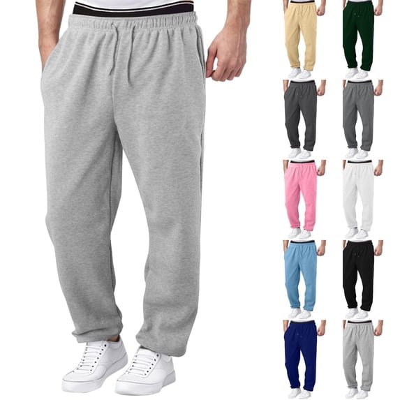 Mens Fleece Deep Pocket Sweatpants - Straight Leg, Loose Fit, Open Bottom for Lounge & Athletic Wear Dark Gray S