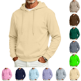 thumbnail image 1 of Mens Fleece Hooded Sweatshirt Fashion Casual Comfy Long Sleeves Hoodies Fall Winter Warm Drawstring Pure Color Sweatshirt Khaki M, 1 of 6