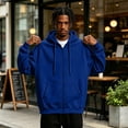 thumbnail image 1 of Mens Fleece Hoodie Full Zip Hooded Sweatshirt Big and Tall Long Sleeve Oversized Solid Color Casual Jacket Front Pockets, 1 of 9