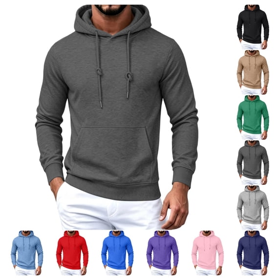 Mens Fleece Hoodie Pullover Casual Trendy Long Sleeve Drawstring Sweatshirt Fall Winter Thermal Athletic Sweatshirt with Pockets Dark Gray S