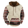 thumbnail image 1 of Mens Fleece Hoodies Colour Block Vintage Ethnic Style Printed Pullover Hooded Sweatshirts with Pockets Fall Sweatshirts Work Wear Sweaters Drawstring Hoody Long Sleeve Tops Hoodie for Men, 1 of 3