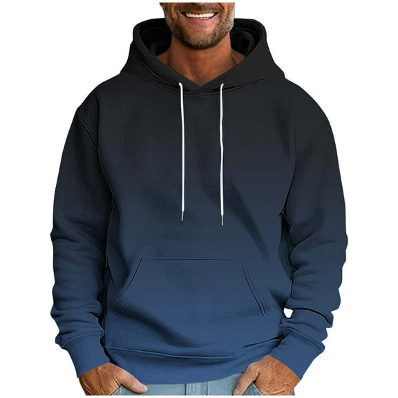 Mens Fleece Hoodies Fashion Gradient Color Sweatshirts Spring Fall Long Sleeve Fleece Lined Tops Casual Going Out Workout Hooded Sweatshir with Pocket