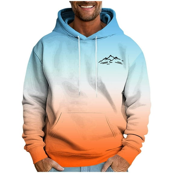 Mens Fleece Hoodies Fashion Gradient Color Sweatshirts Spring Fall Long Sleeve Fleece Lined Tops Casual Going Out Workout Hooded Sweatshir with Pocket