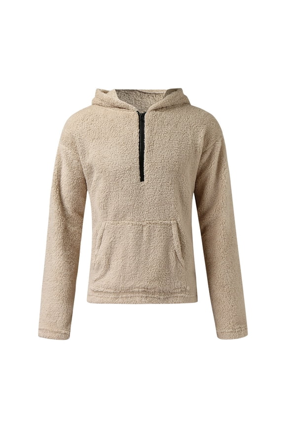 Mens Fleece Hoodies Plush Sherpa Thermal Jackets Teddy Fleece Hoodie Fall Winter Coat Windbreak Quarter Zip Sweatshirt Warm Sports Cardigan, Plush Casual Hooded Outwears Top