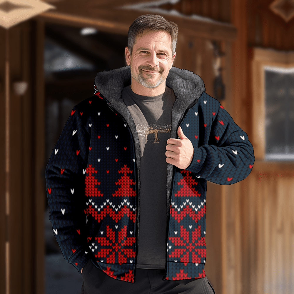 Mens Fleece Jacket Christmas Nordic Plaid Graphics Full Zip Hoodie Jacket for Men Winter Warm Cozy Fleece Hoodie Jacket Red L DBZR