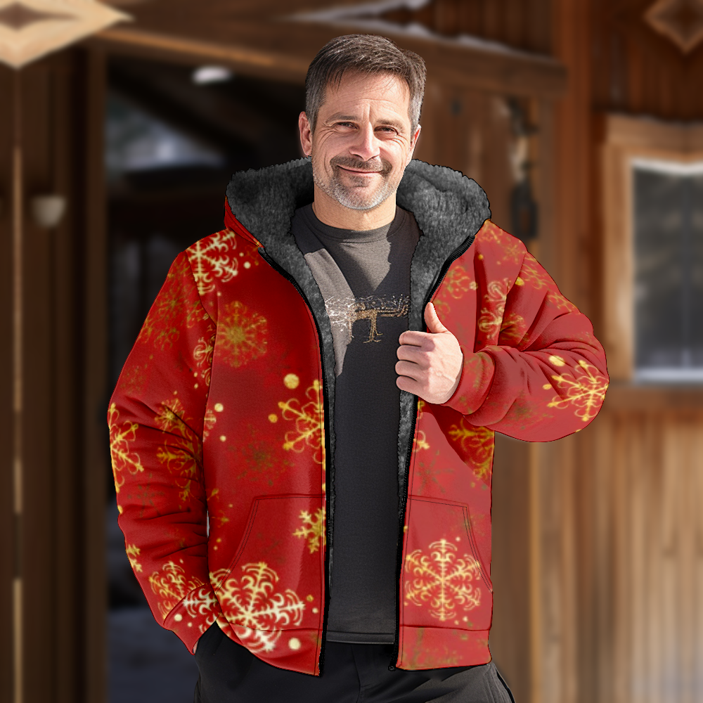 Mens Fleece Jacket Christmas Snowflake Graphics Full Zip Hoodie Jacket for Men Winter Warm Cozy Fleece Hoodie Jacket Red S EBHX Walmart