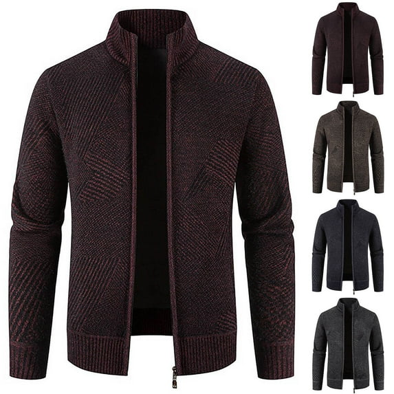 Mens Fleece Jacket Autumn and Winter Stand Collar Sweaters