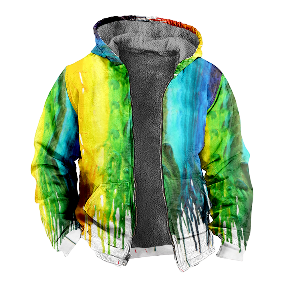 Mens Fleece JacketColorful Splash Graphics Full Zip Hoodie Jacket for