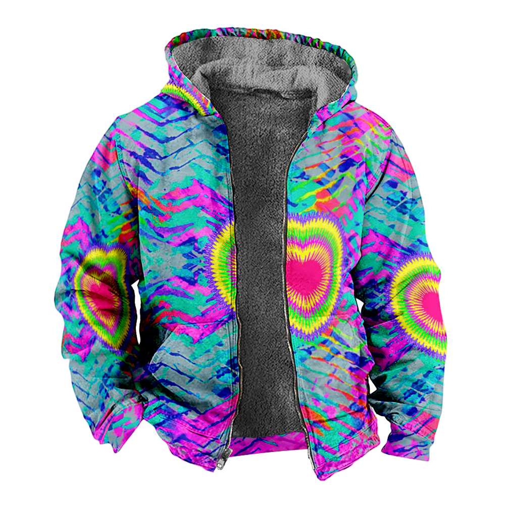 Mens Fleece JacketColorful Splash Graphics Full Zip Hoodie Jacket for Men,Winter Warm Cozy